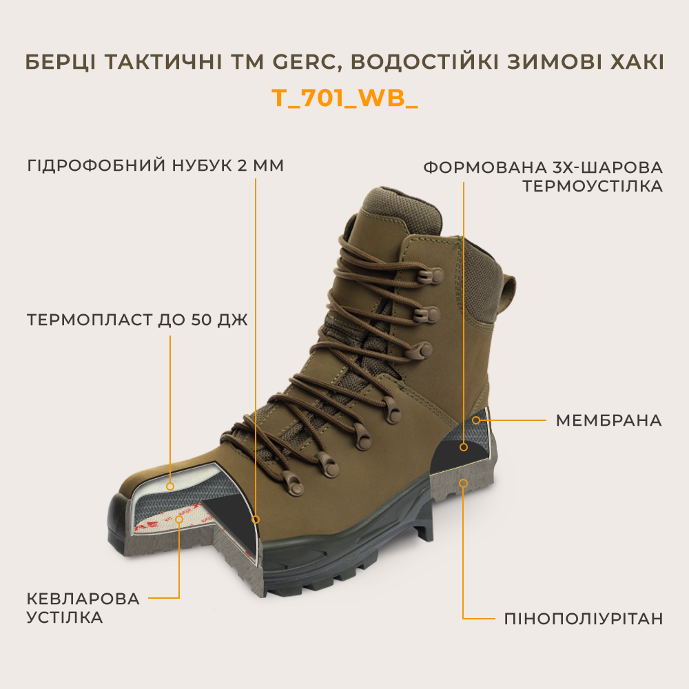 Берцы тактические ТМ GERC, водостойкие зимние хаки (Т_701_WB)